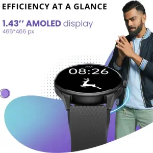 Noise 1.43''AMOLED display, Bluetooth Calling,100+ Watch faces,IP68 Rating Smartwatch  (Black Strap, Regular)